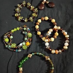 Vibrant Beaded Bracelet Set with Green and Brown Accents